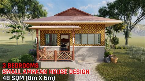 SMALL AMAKAN HOUSE DESIGN 48 SQM (6m X 8m) | 3 BEDROOMS - YouTube