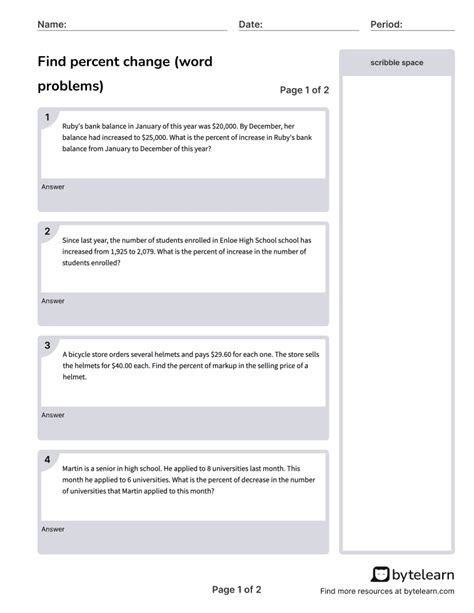 Percent Of Change Word Problems Worksheets