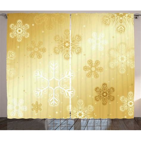 Christmas Curtains 2 Panels Set, Snowflakes Pattern on Gold Color ...