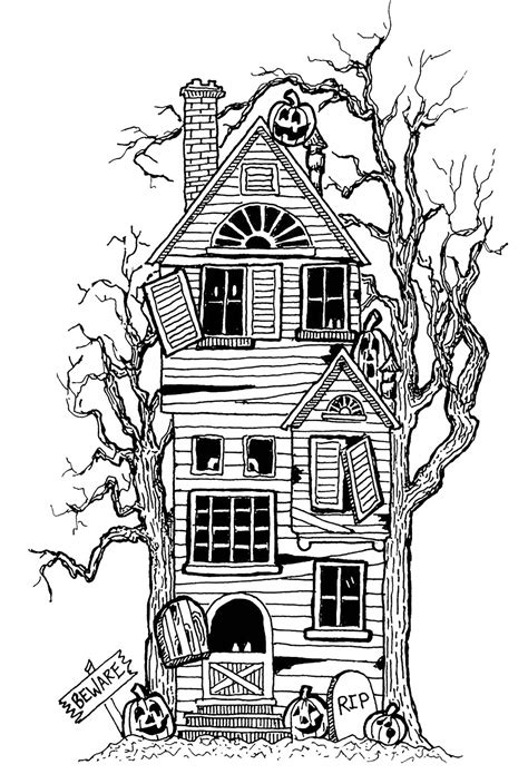 Halloween big haunted house - Halloween Adult Coloring Pages