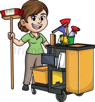 Female Janitor With Cleaning Cart Cartoon Clipart Vector - FriendlyStock