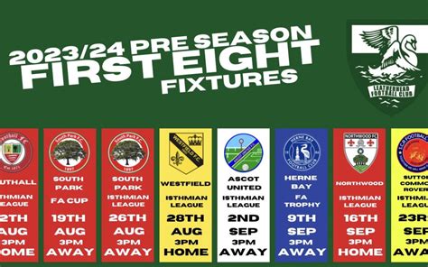 ISTHMIAN LEAGUE- THE FIRST EIGHT FIXTURES - leatherheadfc.com