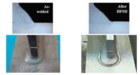 Typical weld toe profile in the as-welded condition and following HFMI ...