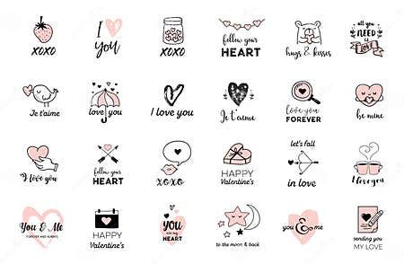 Love Doodles, Hand Drawn Illustrations and Quotes Collection Stock ...