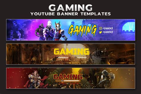 3 YouTube Gaming Banner Template PSD | Social Media Templates ~ Creative Market