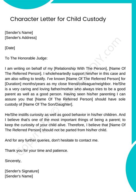 Character Letter for Child Custody Sample Template in PDF &Word