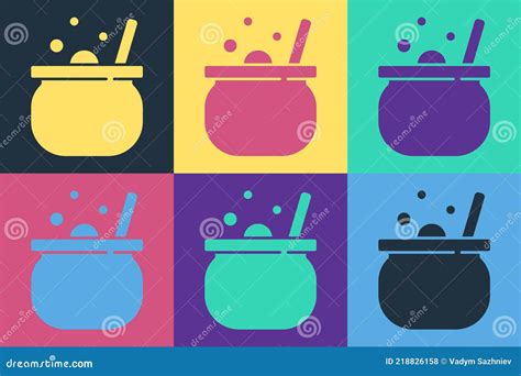 Pop Art Halloween Witch Cauldron Icon Isolated on Color Background. Happy Halloween Party Stock ...