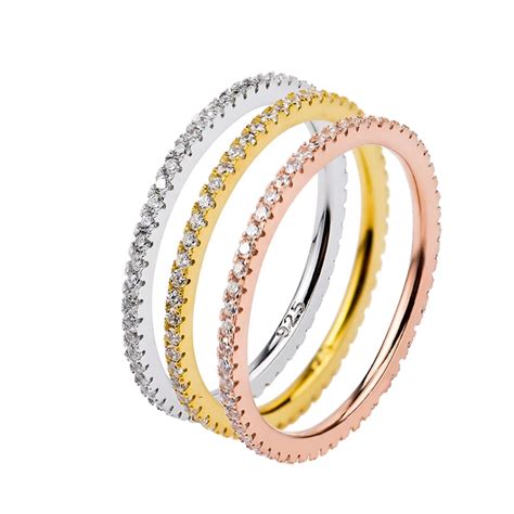 Fashion Genuine 925 Sterling Silver Rings Set Fine Jewelry Tri Color ...