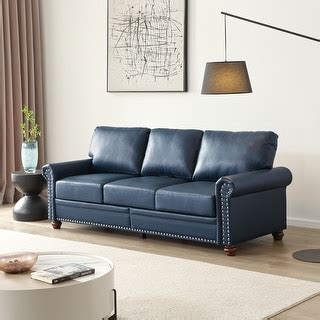 Navy Blue Leather Recliner Sofa Nailhead Rolled Arms Sleeper Loveseat ...