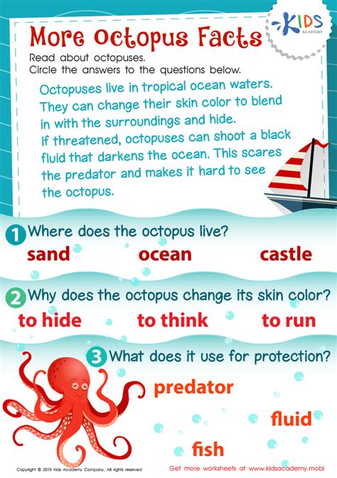 More Octopus Facts Worksheet for kids