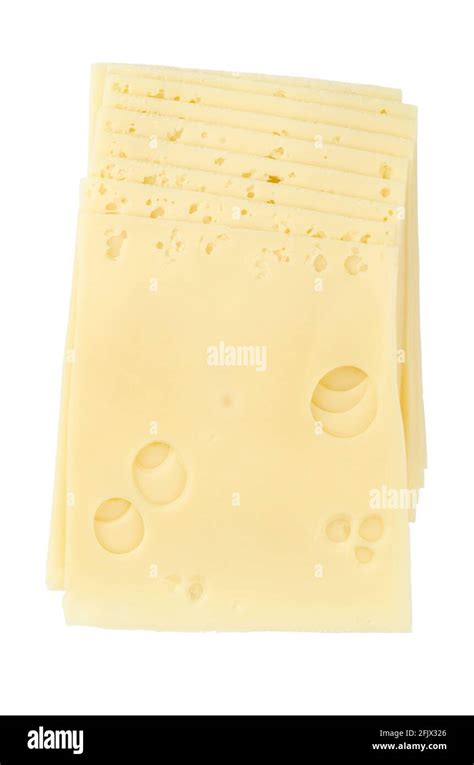 Emmental cheese, sandwich slices, from above. Sliced processed ...