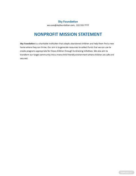 Sample Nonprofit Mission Statement Template - Google Docs, Word | Template.net