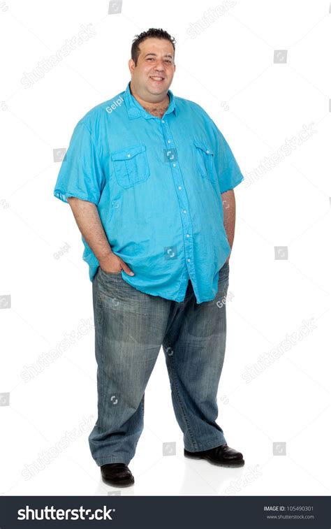 Happy fat man with blue shirt isolated on white background | Fat guy fashion, Fat man style ...