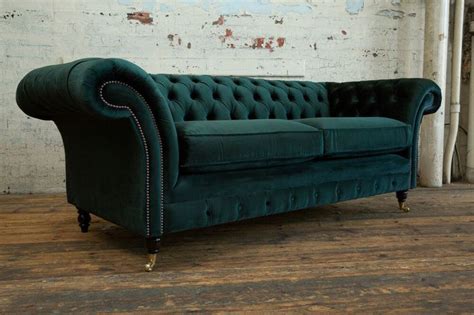 HANDMADE 3 SEATER PLUSH DARK EMERALD GREEN VELVET CHESTERFIELD SOFA, FABRIC | eBay in 2020 ...