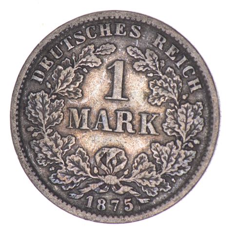 SILVER - 1875 German Empire 1 Mark - World Silver Coin 5.4 Grams | Property Room