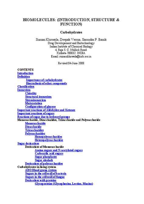 (PDF) Biomolecules (Introduction, Structure and Functions)- Carbohydrates | Samudra Prosad Banik ...