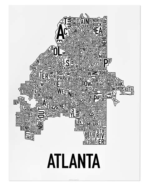 Atlanta Neighborhood Map 18" x 24" Classic Black & White Poster