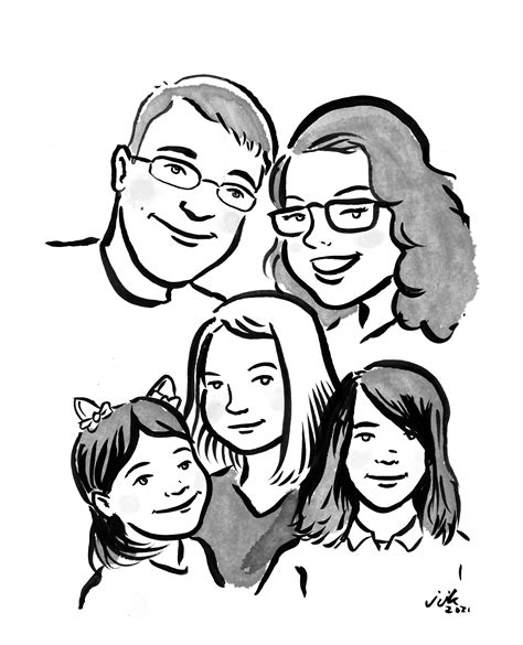 Ink Drawing of Family of 5 by Jarrett J. Krosoczka | Etsy