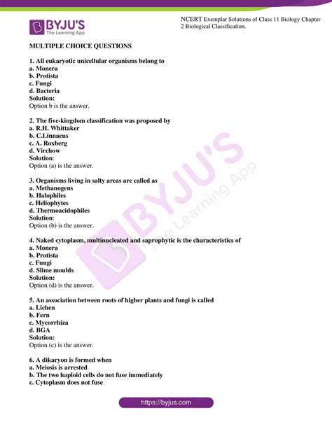 NCERT Exemplar Solution for Class 11 Biology Chapter 2 | Download PDF here