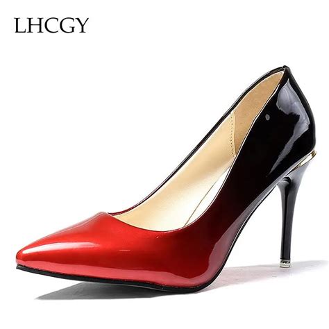 Spring Autumn Woman Dress Shoes Red Black Gradient color Supper High ...