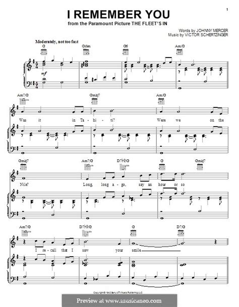 I Remember You (Diana Krall) by V. Schertzinger - sheet music on MusicaNeo