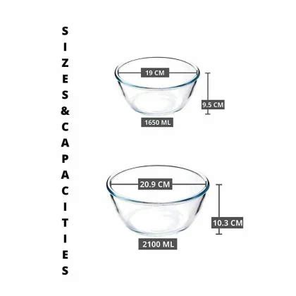 Femora Borosilicate Glass All-Purpose Mixing Bowls (1650 ml+ 2100 ml, Set of 2) - JioMart