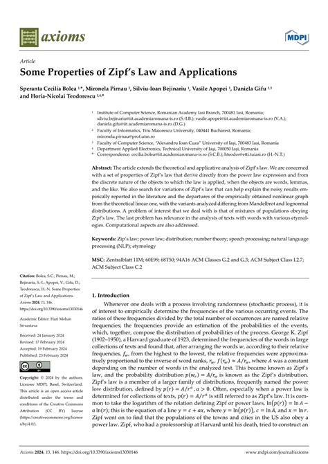 (PDF) Some Properties of Zipf’s Law and Applications