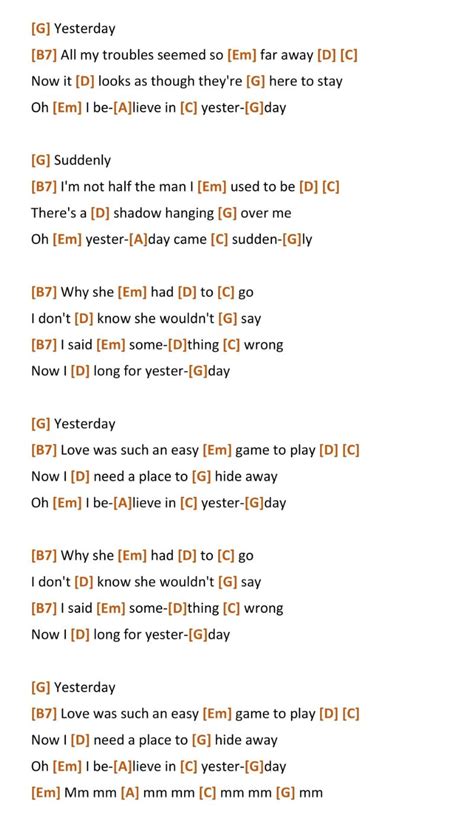 The Beatles Yesterday Guitar Chords