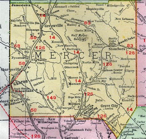 Mercer County, Pennsylvania, 1911, Map, Sharon, Greenville, Grove City, Sandy Lake, Stoneboro ...