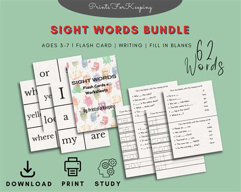 Sight Words Flash Cards Worksheets Printable for Toddler Printable for ...