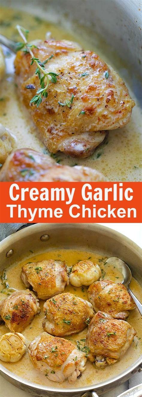 Creamy Garlic Thyme Chicken – delicious pan-fried chicken in a creamy garlic thyme sauce. Easy ...