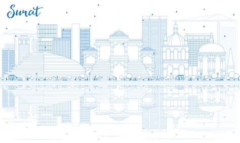 Outline Surat Skyline with Blue Buildings and Reflections. 10935681 ...