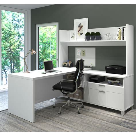 Bestar Pro-Linea L-Shape Executive Desk with Hutch | Wayfair