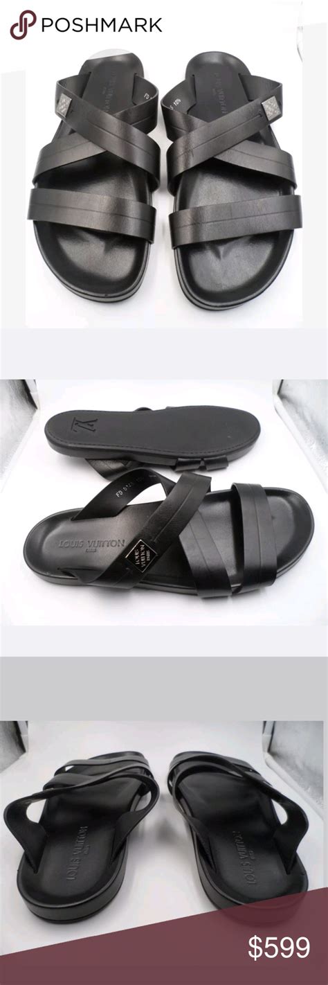 Louis Vuitton Mens New Black Leather Sandals | Black leather sandals, Louis vuitton shoes ...