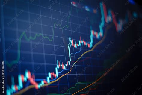 Closeup financial chart with uptrend line candlestick graph in stock ...