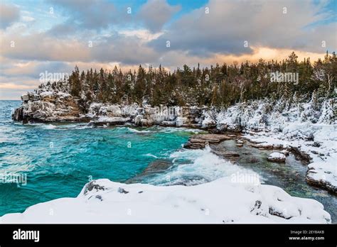 Indian Head Cove & The Grotto Bruce Peninsula National Park Tobermory Ontario Canada in winter ...