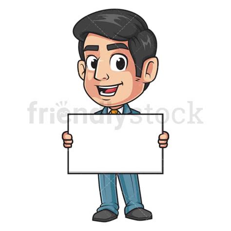 Excited Man Holding Empty Sign Cartoon Clipart Vector - FriendlyStock