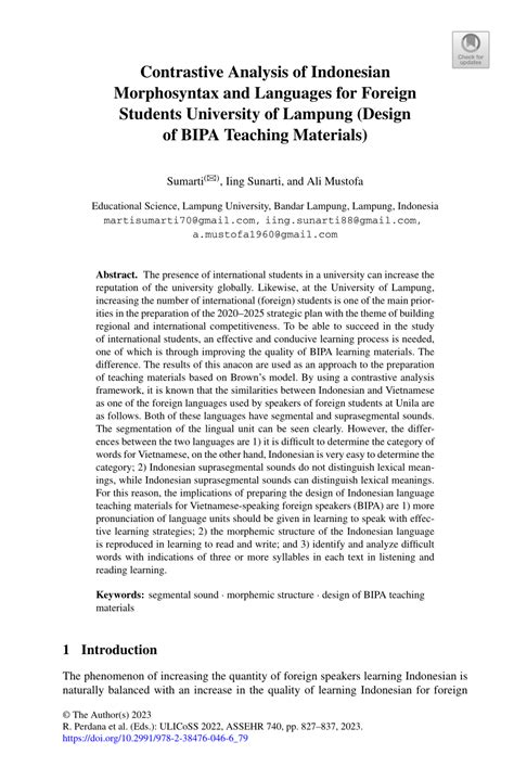 (PDF) Contrastive Analysis of Indonesian Morphosyntax and Languages for Foreign Students ...