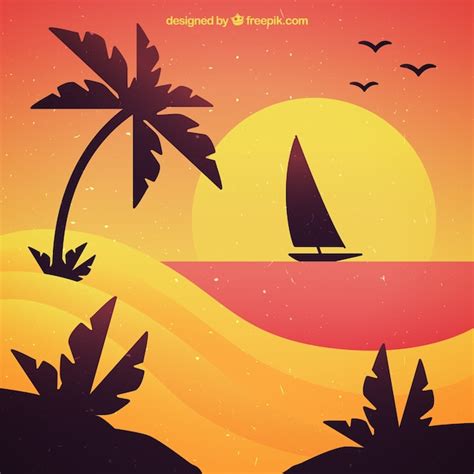 Free Vector | Sunset background of boat sailing