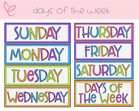 Days of the Week Days of the Week Printable Days of the - Etsy UK