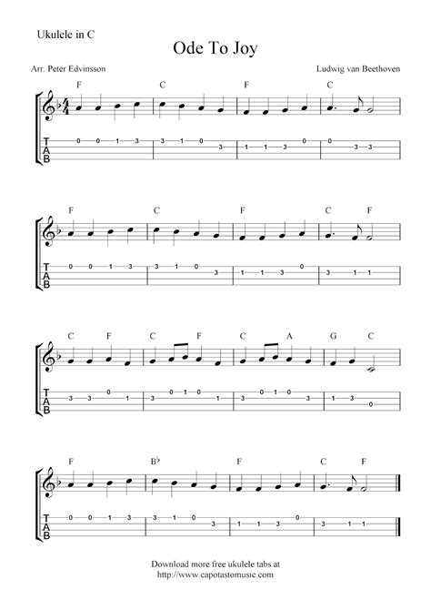 Free Sheet Music Scores: Ode To Joy, free ukulele tab sheet music | Ukulele tabs, Ukulele ...