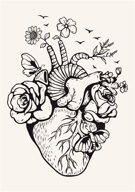 letter english: Tattoo Anatomical Heart With Flowers Drawing : 41 Ideas ...