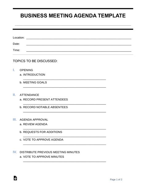 Free Business Meeting Agenda Template - PDF | Word – eForms