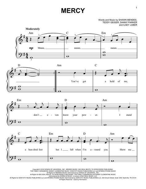 Shawn Mendes 'Mercy' Sheet Music and Printable PDF Music Notes | Sheet music, Shawn mendes ...