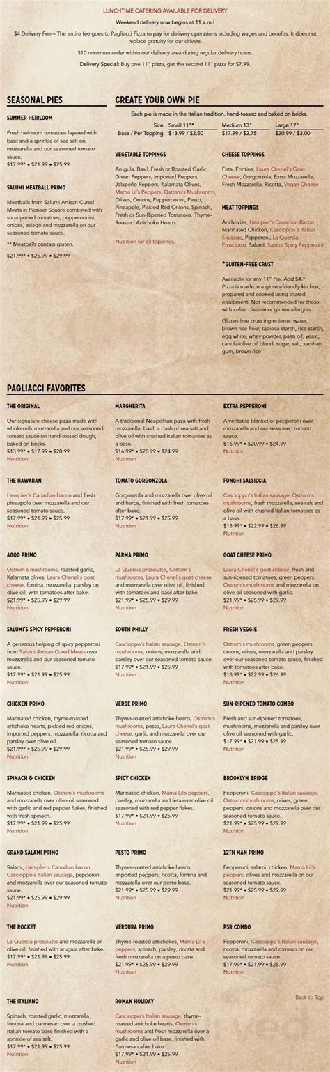 Menu - Bellevue WA's Pagliacci Pizza | Sirved