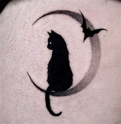 Cat Moon Tattoo Designs