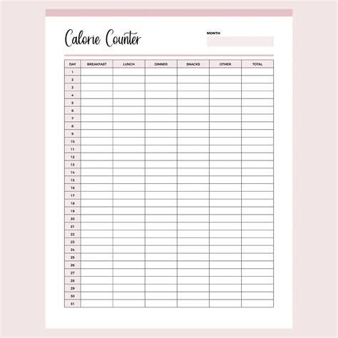 Printable Calorie Counting Tracker | Instant download PDF | A4 & US Letter – Plan Print Land