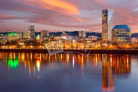 Dusk Skyline of Portland, Oregon - Red Studio Inc.