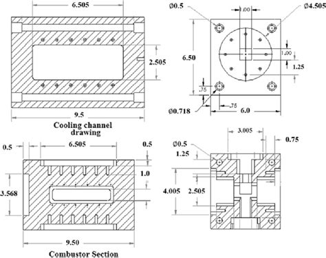 Detailed drawing of the combustor (all dimensions are in inches ...