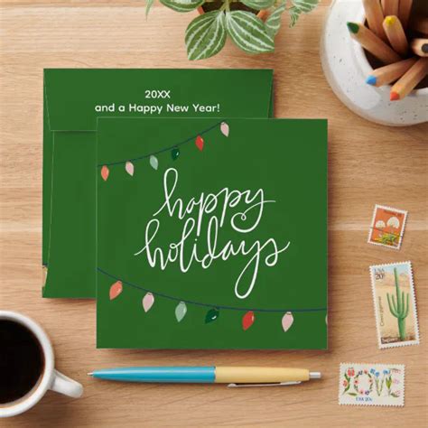 Employee Gift Card Holidays Add Logo Lights Green Envelope | Zazzle